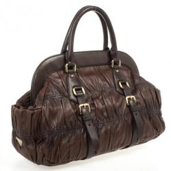 Pre Owned Prada Brown Leather Gaufre Bag