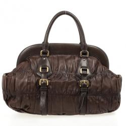 Pre Owned Prada Brown Leather Gaufre Bag