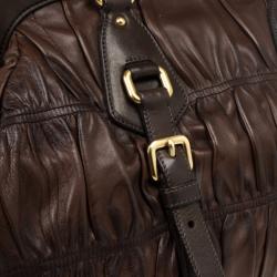 Pre Owned Prada Brown Leather Gaufre Bag