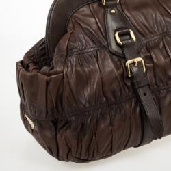 Pre Owned Prada Brown Leather Gaufre Bag