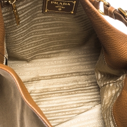 Pre Owned Prada Brown/Beige Logo Jacquard Canvas and Leather Hobo