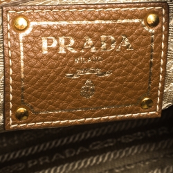 Pre Owned Prada Brown/Beige Logo Jacquard Canvas and Leather Hobo
