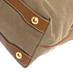 Pre Owned Prada Brown/Beige Logo Jacquard Canvas and Leather Hobo