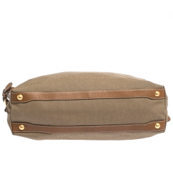 Pre Owned Prada Brown/Beige Logo Jacquard Canvas and Leather Hobo