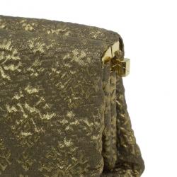 Pre Owned Prada Gold Fabric Floral Brocade Clutch