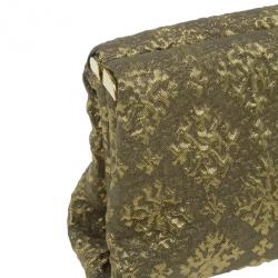 Pre Owned Prada Gold Fabric Floral Brocade Clutch
