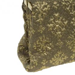 Pre Owned Prada Gold Fabric Floral Brocade Clutch