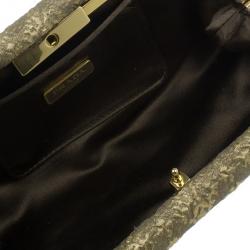 Pre Owned Prada Gold Fabric Floral Brocade Clutch