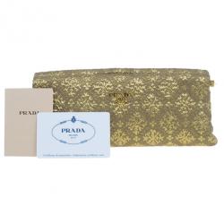 Pre Owned Prada Gold Fabric Floral Brocade Clutch