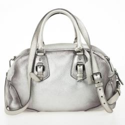 مملوكة مسبقًا Prada Metallic Silver Cervo Antik Leather Bauletto Bag