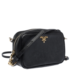 Prada Black Saffiano Lux Leather Mini Camera Crossbody Bag