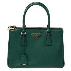 Pre Owned Prada Green Saffiano Leather Small Double Zip Tote