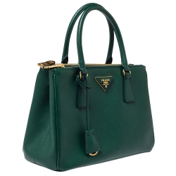 Pre Owned Prada Green Saffiano Leather Small Double Zip Tote