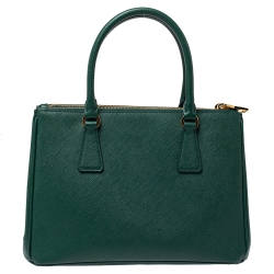Pre Owned Prada Green Saffiano Leather Small Double Zip Tote