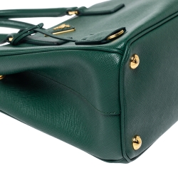 Pre Owned Prada Green Saffiano Leather Small Double Zip Tote