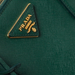 Pre Owned Prada Green Saffiano Leather Small Double Zip Tote
