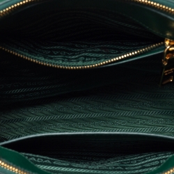 Pre Owned Prada Green Saffiano Leather Small Double Zip Tote