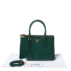 Pre Owned Prada Green Saffiano Leather Small Double Zip Tote