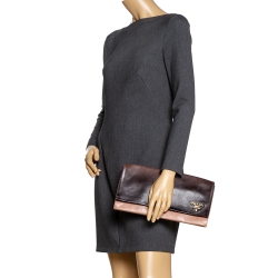 Pre Owned Prada Ombré Brown Leather Flap Clutch