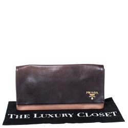 Pre Owned Prada Ombré Brown Leather Flap Clutch