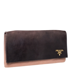 Pre Owned Prada Ombré Brown Leather Flap Clutch