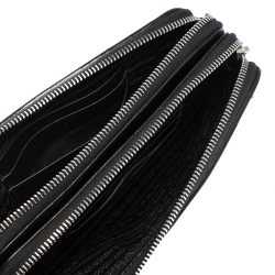 Pre Owned Prada Black Diagramme Leather Double Zip Shoulder Bag