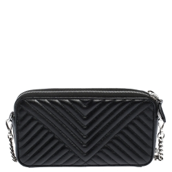 Pre Owned Prada Black Diagramme Leather Double Zip Shoulder Bag