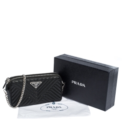 Pre Owned Prada Black Diagramme Leather Double Zip Shoulder Bag
