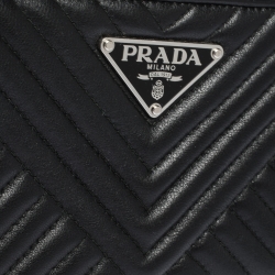Pre Owned Prada Black Diagramme Leather Double Zip Shoulder Bag