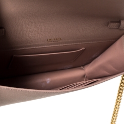 Pre Owned Prada Beige Saffiano Leather Flap Chain Clutch