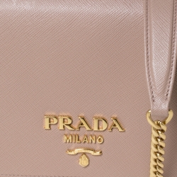 Pre Owned Prada Beige Saffiano Leather Flap Chain Clutch
