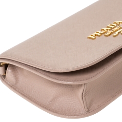 Pre Owned Prada Beige Saffiano Leather Flap Chain Clutch