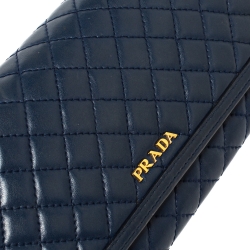 Pre Owned Prada Blue Quilted Leather Wallet on Chain