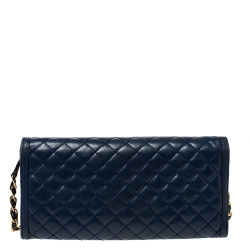Pre Owned Prada Blue Quilted Leather Wallet on Chain