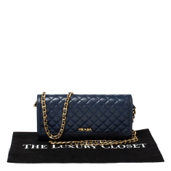 Pre Owned Prada Blue Quilted Leather Wallet on Chain