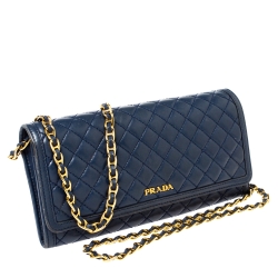 Pre Owned Prada Blue Quilted Leather Wallet on Chain