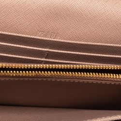 Pre Owned Prada Nude Saffiano Lux Leather Flap Continental Wallet