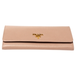 Pre Owned Prada Nude Saffiano Lux Leather Flap Continental Wallet