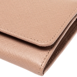 Pre Owned Prada Nude Saffiano Lux Leather Flap Continental Wallet