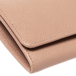 Pre Owned Prada Nude Saffiano Lux Leather Flap Continental Wallet