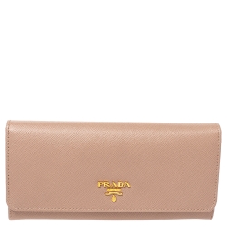 Pre Owned Prada Nude Saffiano Lux Leather Flap Continental Wallet