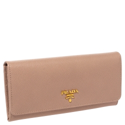 Pre Owned Prada Nude Saffiano Lux Leather Flap Continental Wallet