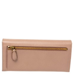 Pre Owned Prada Nude Saffiano Lux Leather Flap Continental Wallet