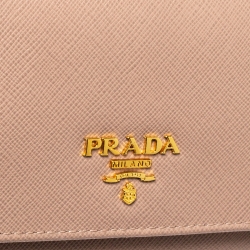 Pre Owned Prada Nude Saffiano Lux Leather Flap Continental Wallet