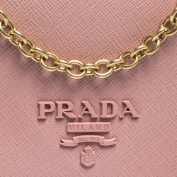 Pre Owned Prada Light Pink Saffiano Leather Wallet On Chain