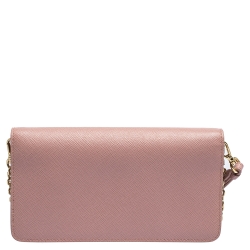 Pre Owned Prada Light Pink Saffiano Leather Wallet On Chain