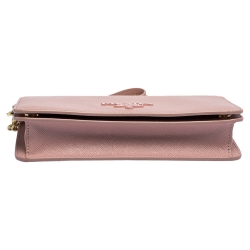Pre Owned Prada Light Pink Saffiano Leather Wallet On Chain