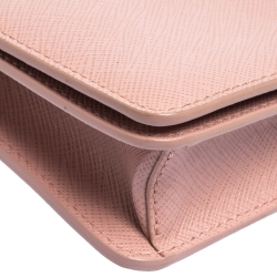 Pre Owned Prada Light Pink Saffiano Leather Wallet On Chain