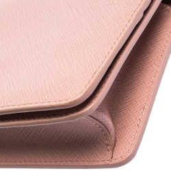 Pre Owned Prada Light Pink Saffiano Leather Wallet On Chain