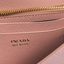 Pre Owned Prada Light Pink Saffiano Leather Wallet On Chain